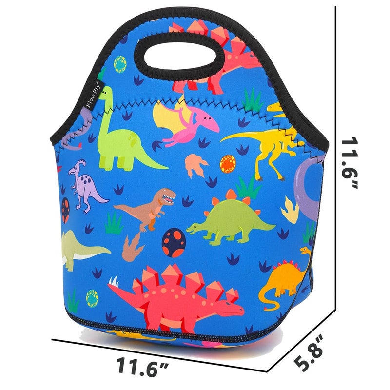 FlowFly Neoprene Kids Lunch box Insulated Soft Bag Mini Cooler Thermal Meal Tote Kit for Boys, Girls,Men,Women,School,Work, Office, Dinosaur - Image 3